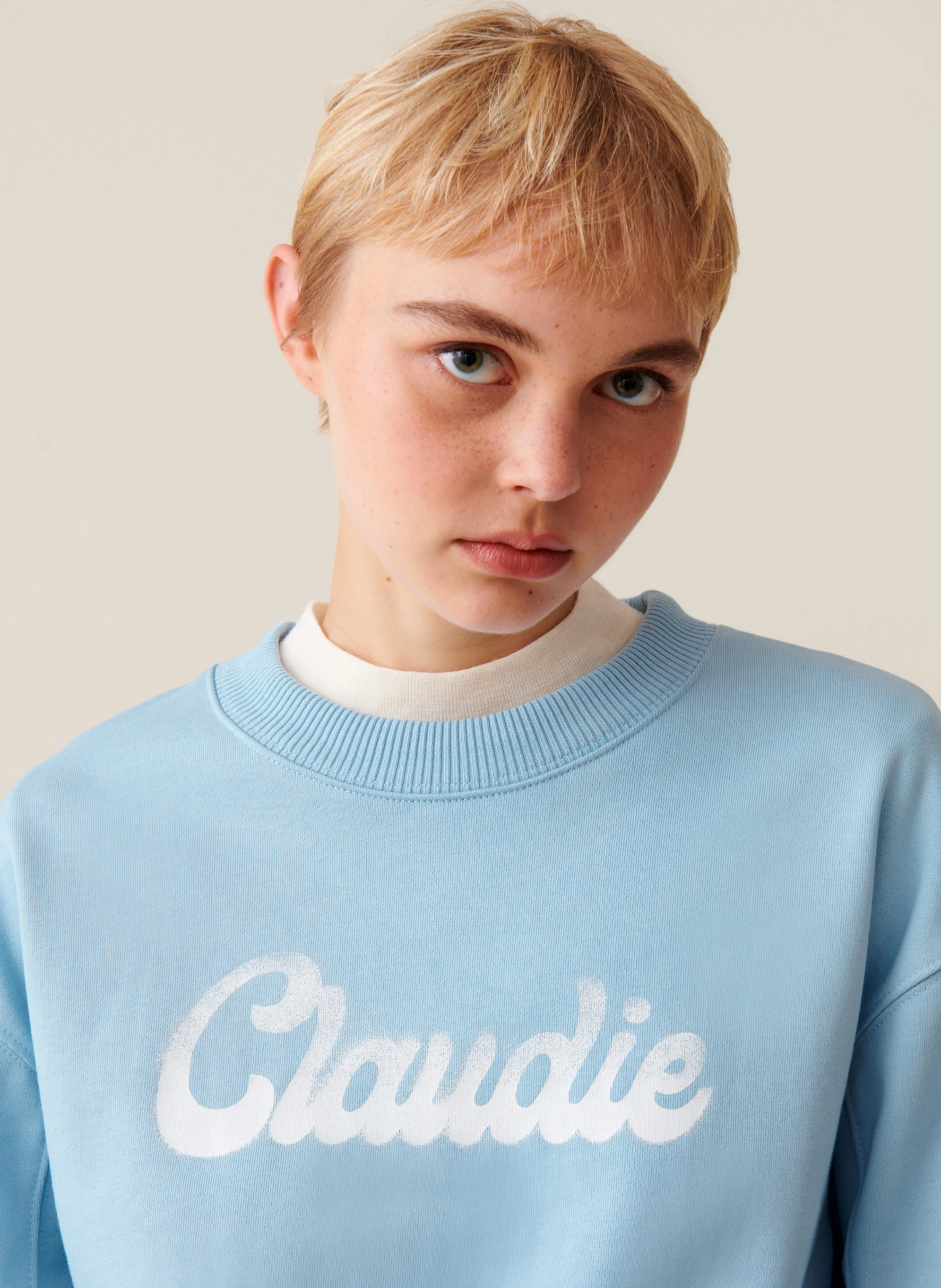Sweatshirt ample imprimé en coton | Bleu