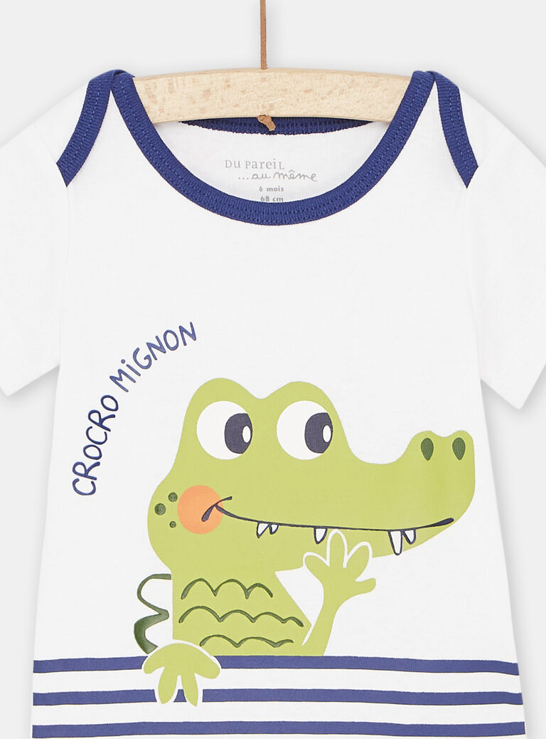 Body blanc et bleu marine à motif crocodile bébé garçon