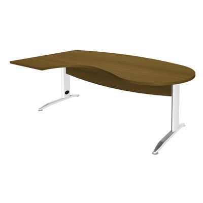 Bureau compact manager retour à gauche IDRA - 200 cm - Pied blanc - noyer (Pied de renfort obligatoire à rajouter - non inclus)