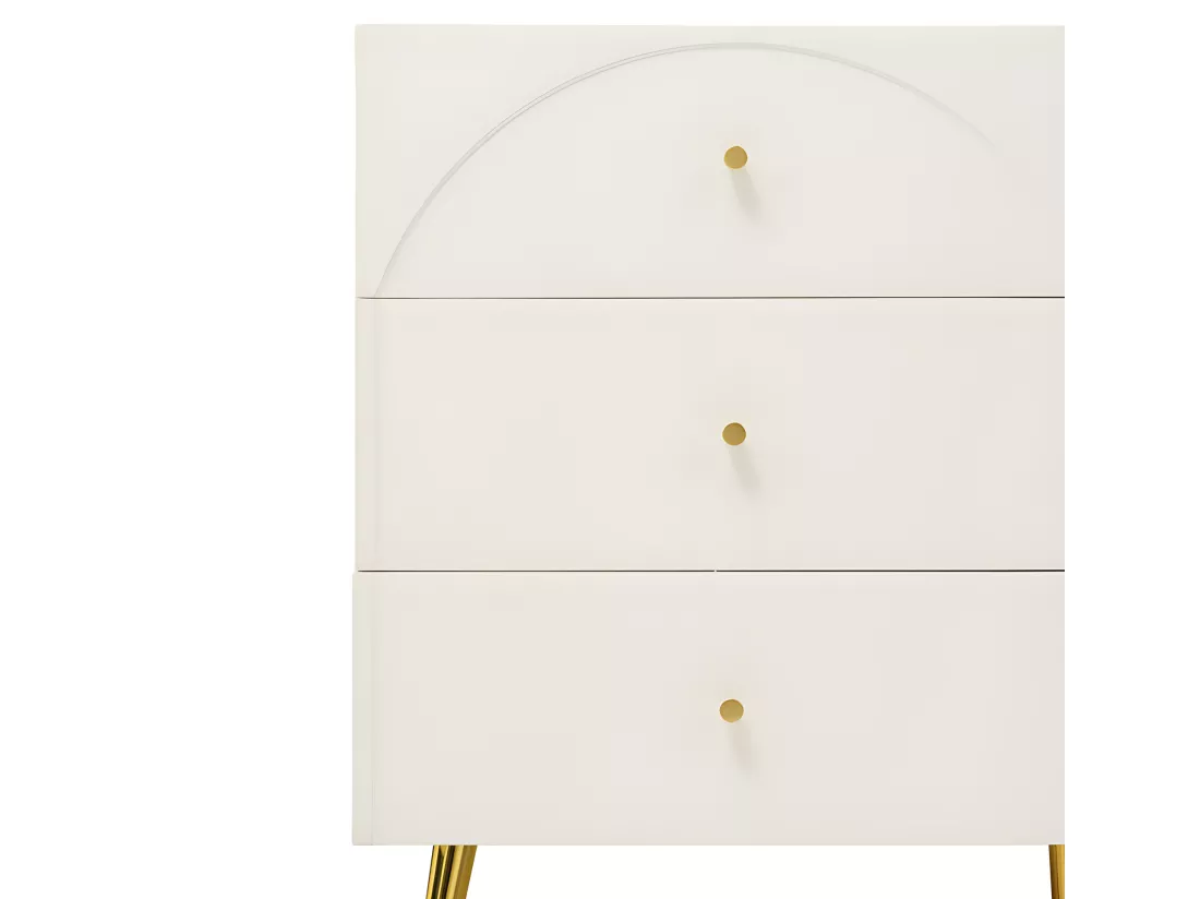 Commode avec 6 tiroirs - pieds dorés - en Panneaux de particules - Blanc