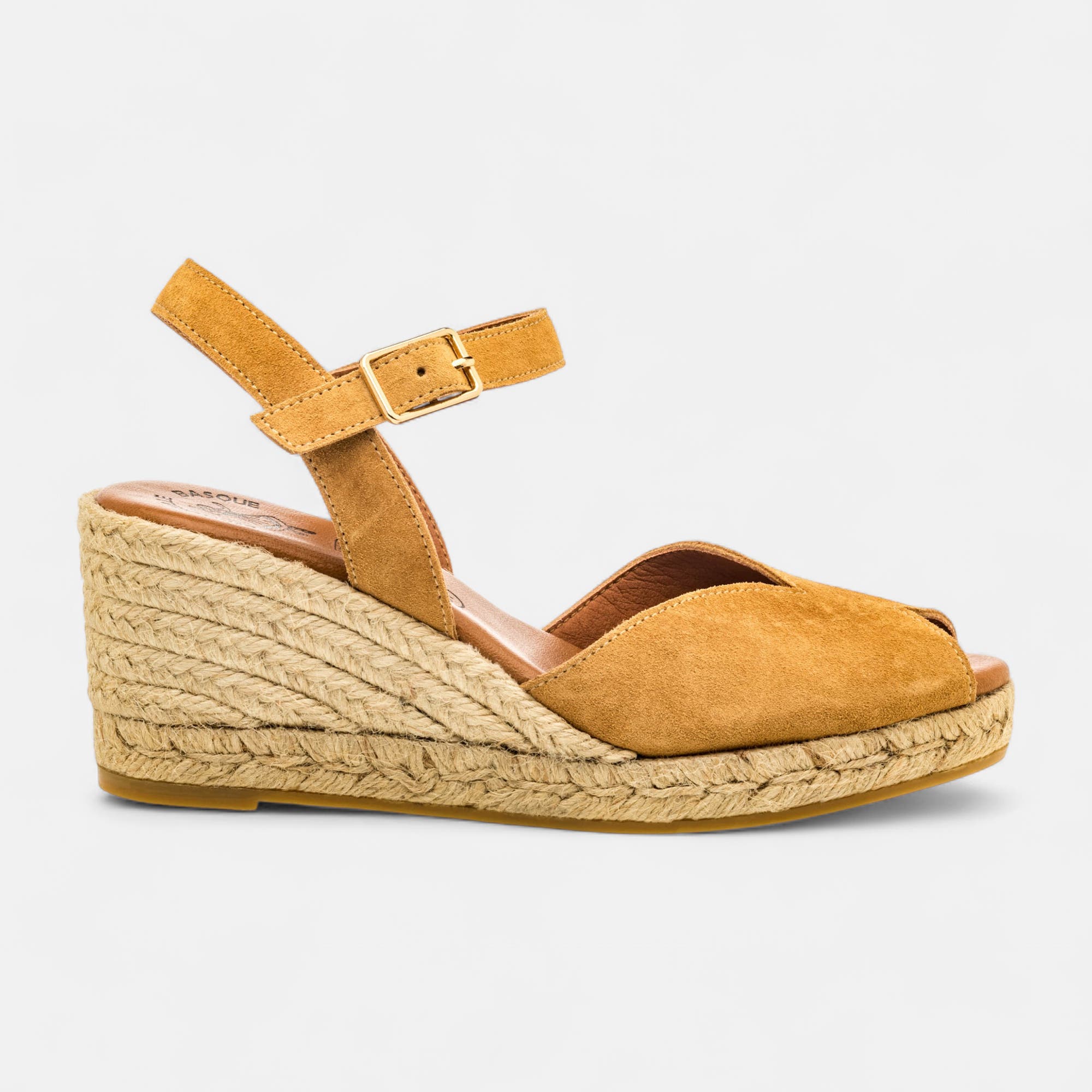 Espadrilles à talon compensé Femme en cuir beige