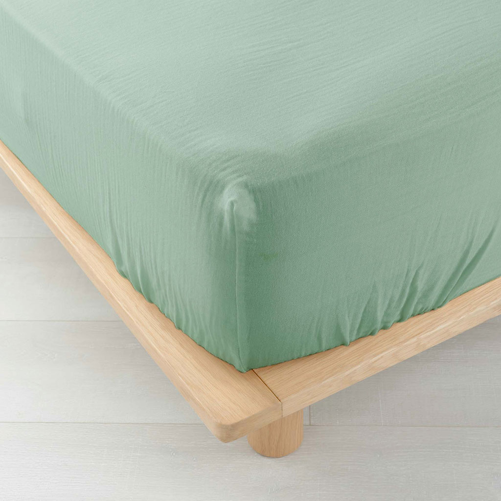 Drap housse gaze de coton ANGELIA sauge 140x190cm