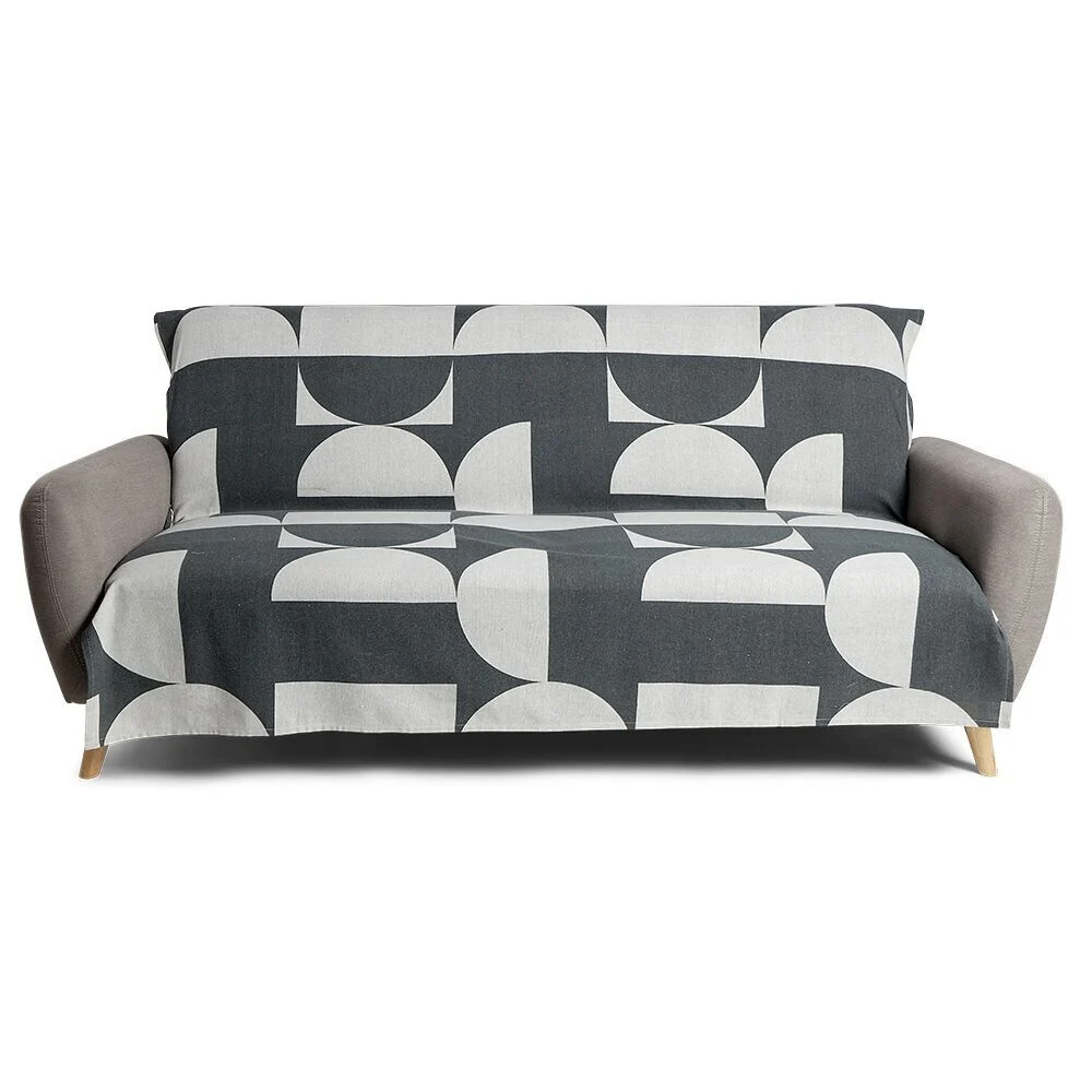 Jeté de canapé 170x250cm 100% coton motif géométrique gris