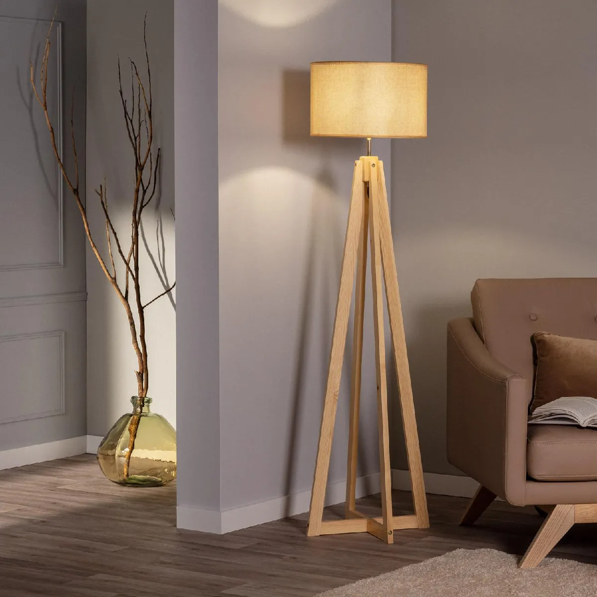 Ledkia Lampadaire Bois Korsade - Camel