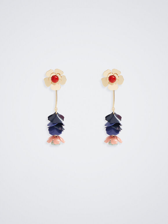 Brincos de flor com pedra - Multicoloridos