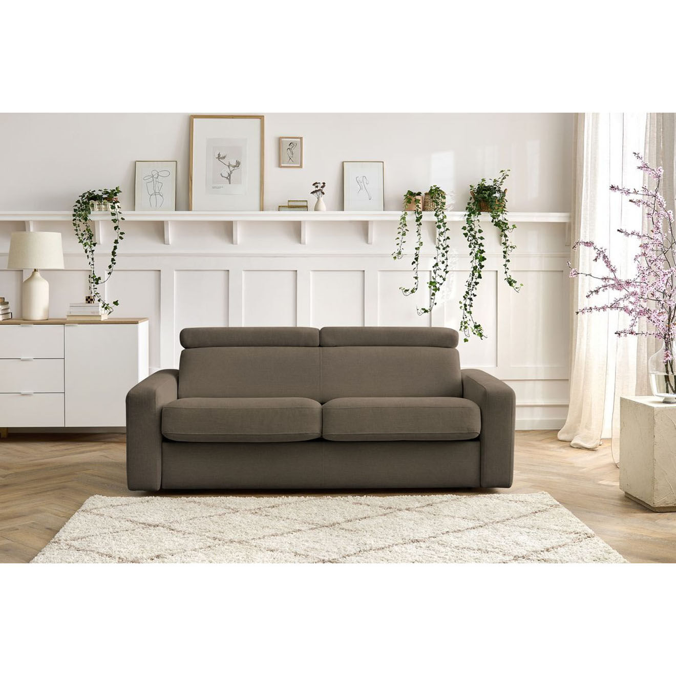 Bobochic Canapé convertible monaco ouverture express tissu lisse marron - 195x99 cm