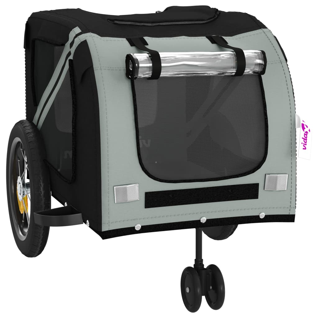 vidaXL Reboque para Bicicleta para Animais de Estimação em Tecido Oxford Cinza e Preto