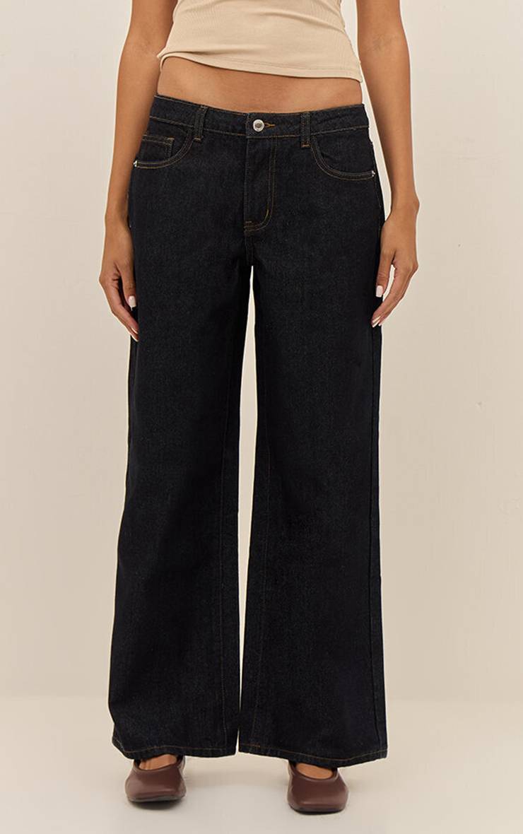 Raw Indigo Wash Jean Boyfriend Taille Basse À Jambe Large