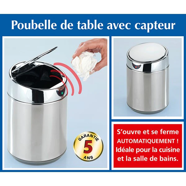 Poubelle cosmétique à capteur Senso Chrome en inox Wenko by Maximex
