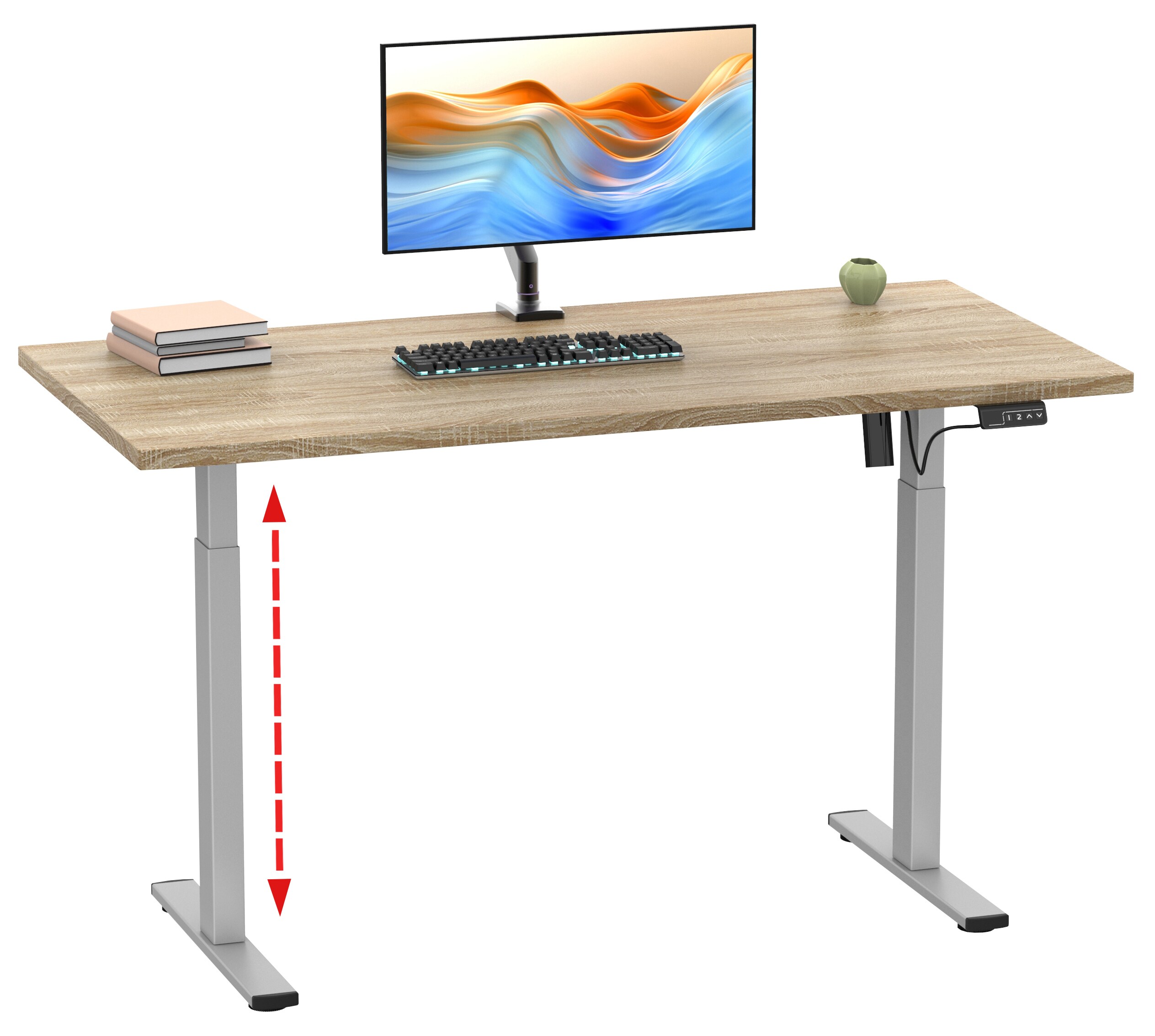 VCM Höhenverstellbarer Schreibtisch stufenlos elektrisch höhenverstellbar Lona 140x50 Silber
