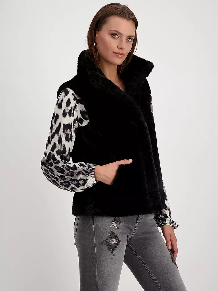 MONARI Gilet in Felloptik schwarz
