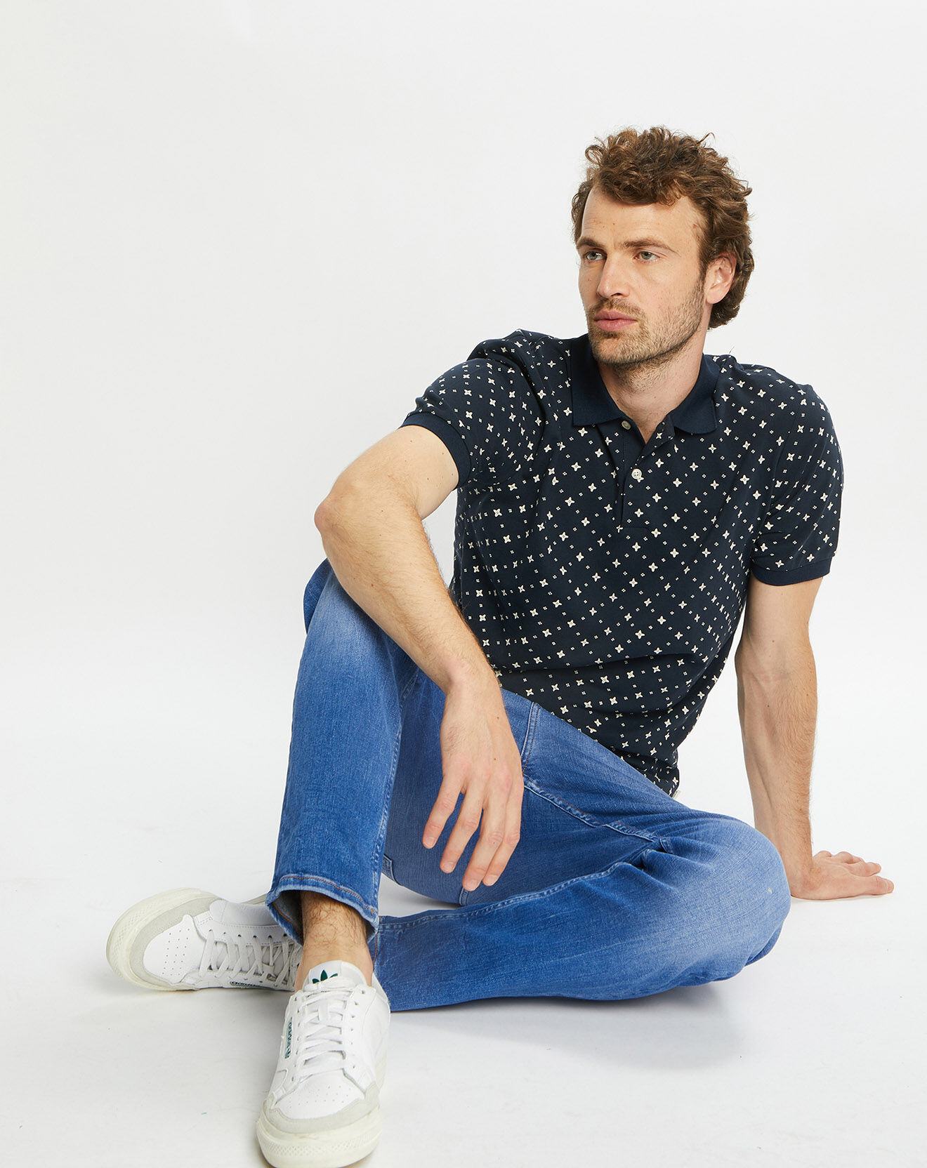 Scotch & Soda Polo Regular Fit 100% Coton Bio imprimé bleu marine