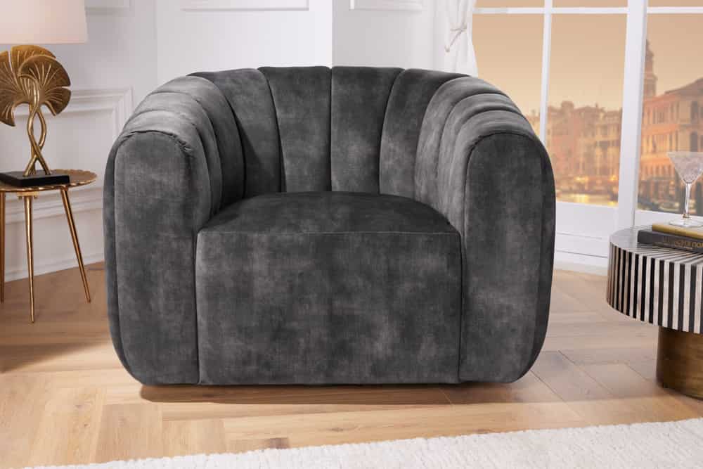 Drehbarer Design Sessel BABYLON dunkelgrau Samt Lounge Cocktailsessel
