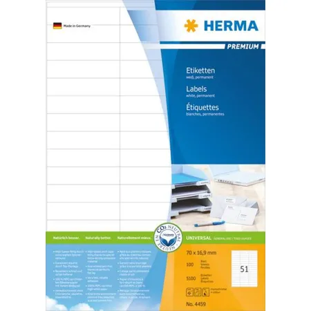 HERMA Etiketten Premium, weiß, 70 x 16,9mm, 5100 Stück