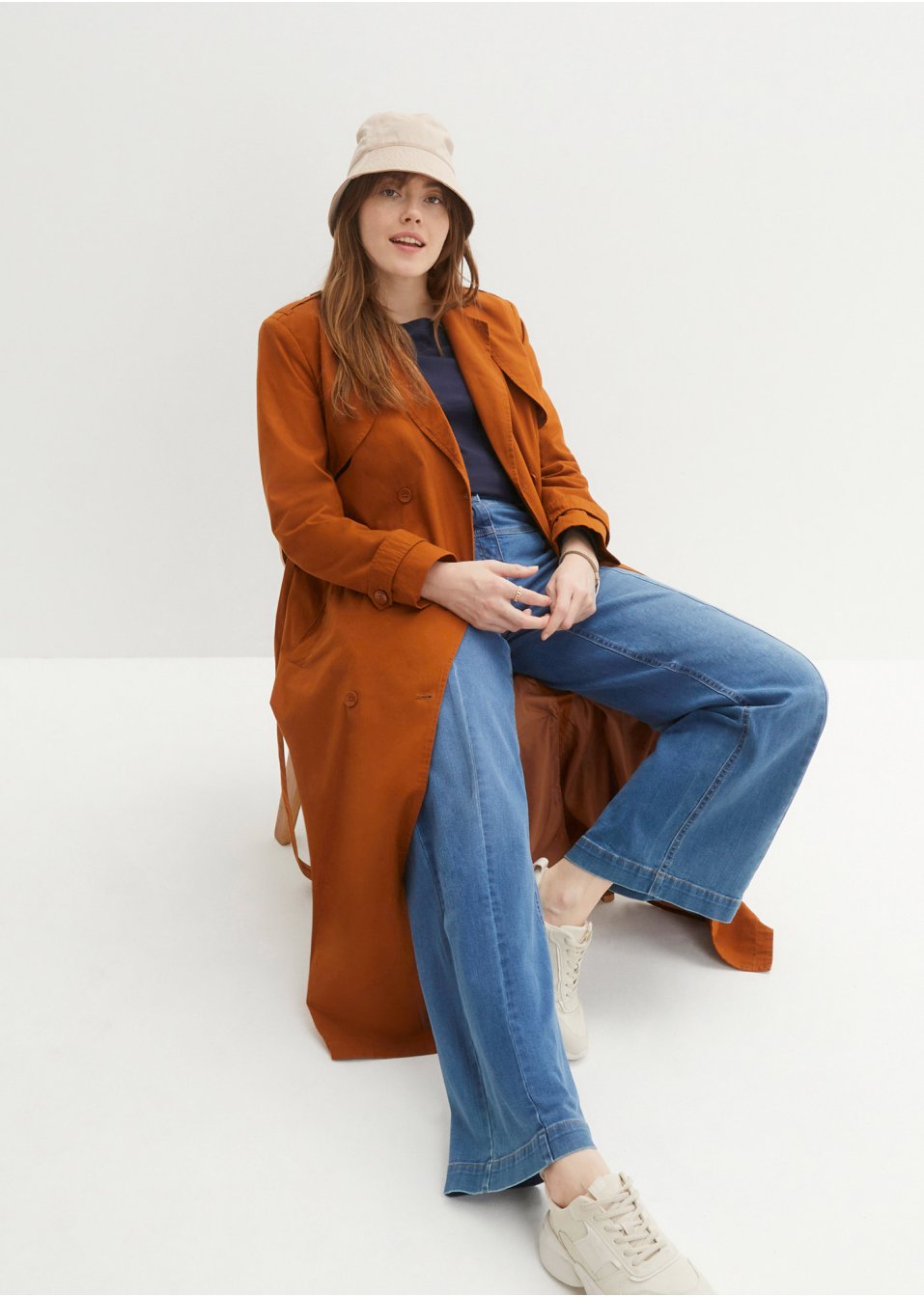 Trench-coat long et ample avec lien à nouer