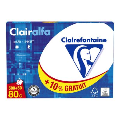 Clairefontaine CLAIRALFA - Carton de 5 ramettes de 550 feuilles - 80g/m² - papier ordinaire