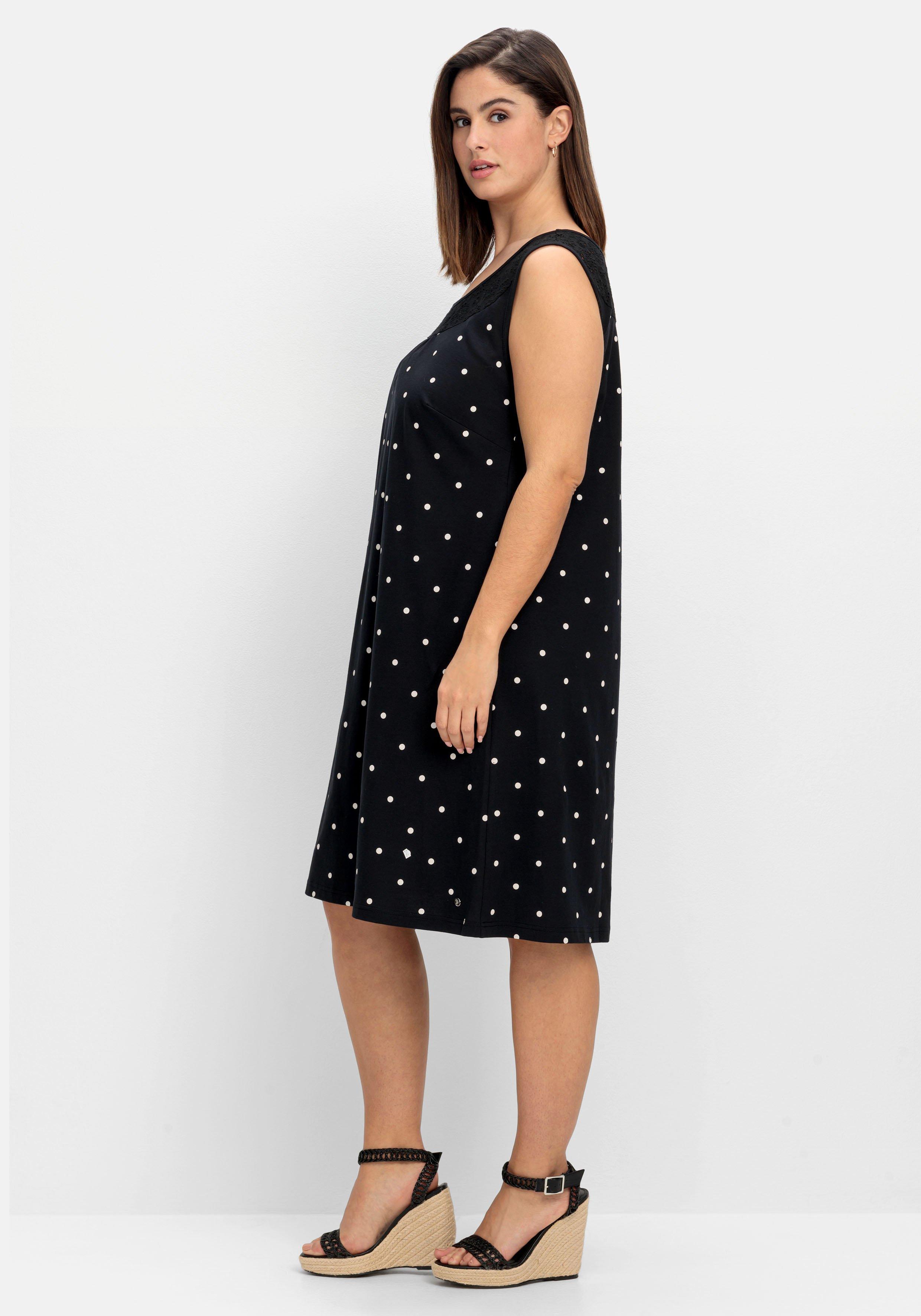 Ärmelloses Jerseykleid mit Punktedruck