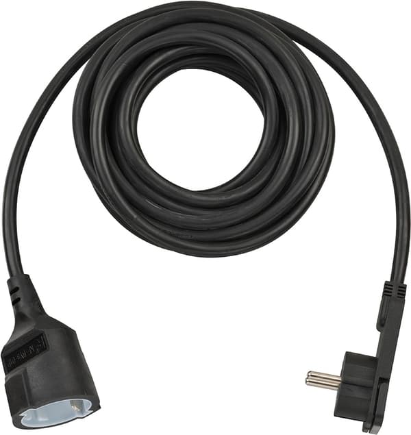 Kvalitetsplastskjøteledning med flat plugg (skjøteledning flat for innendørs bruk med 5m kabel) sort