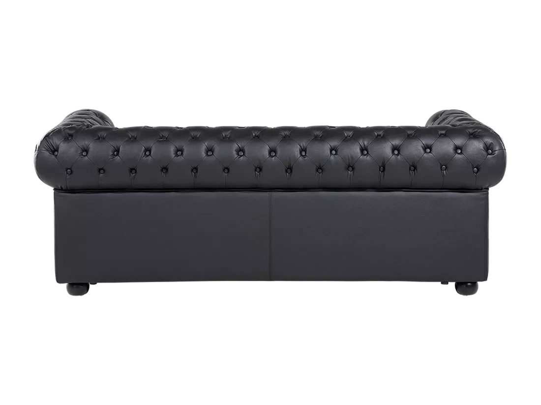 Canapé 3 places en cuir noir CHESTERFIELD