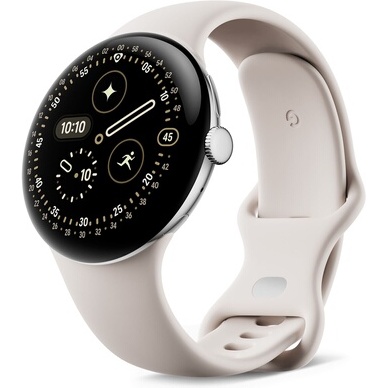 Montre connectée Google Pixel Watch 4 45 mm Bluetooth Argent Poli avec bracelet sport fluoroélastomère Porcelaine