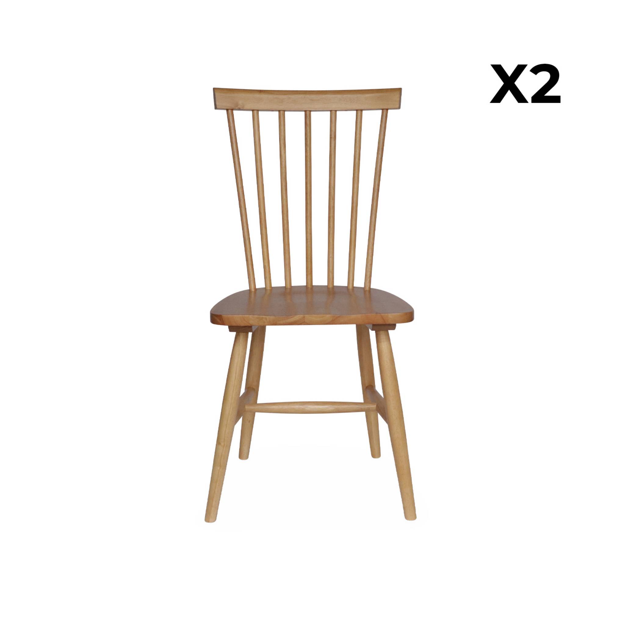 Lot de 2 chaises naturelles à barreaux en bois d'hévéa. Romie. L 50.8 x p 44.2 x h 90cm