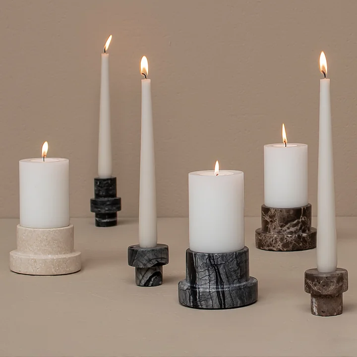 Mette Ditmer - Marble Kerzenhalter, low, schwarz / grau