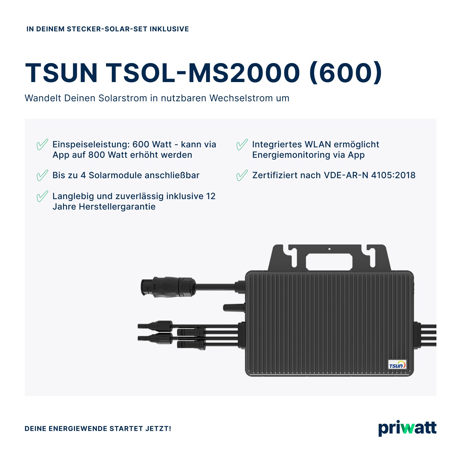 priwatt Balkonkraftwerk 1640Wp/800W - steckerfertig - WiFi - priBasic Quattro
