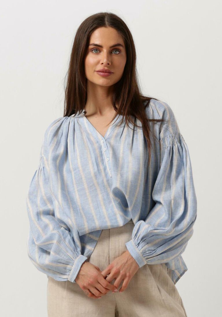 MOS MOSH lichtblauwe mos mosh blouse safi striped linen shirt