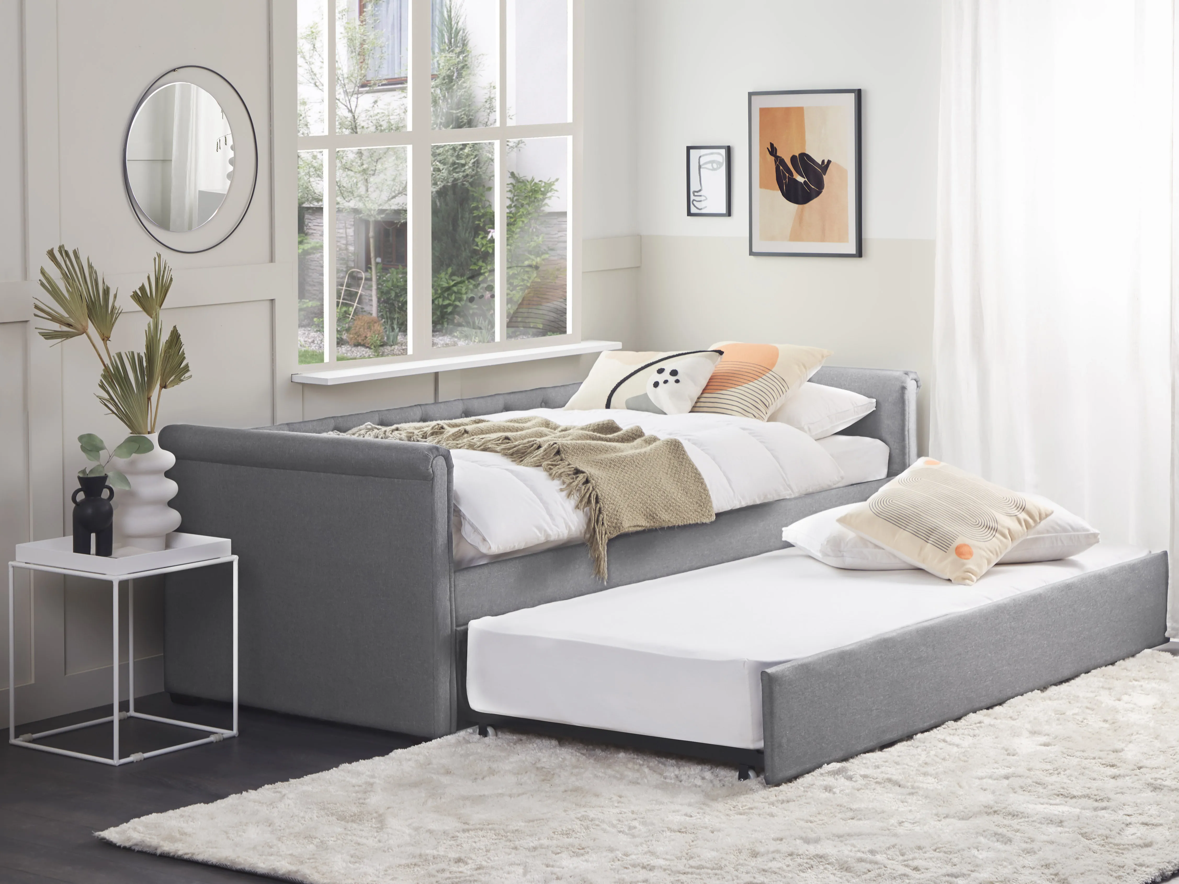 Onderschuifbed Stof LIBOURNE 90 x 200 cm Lichtgrijs