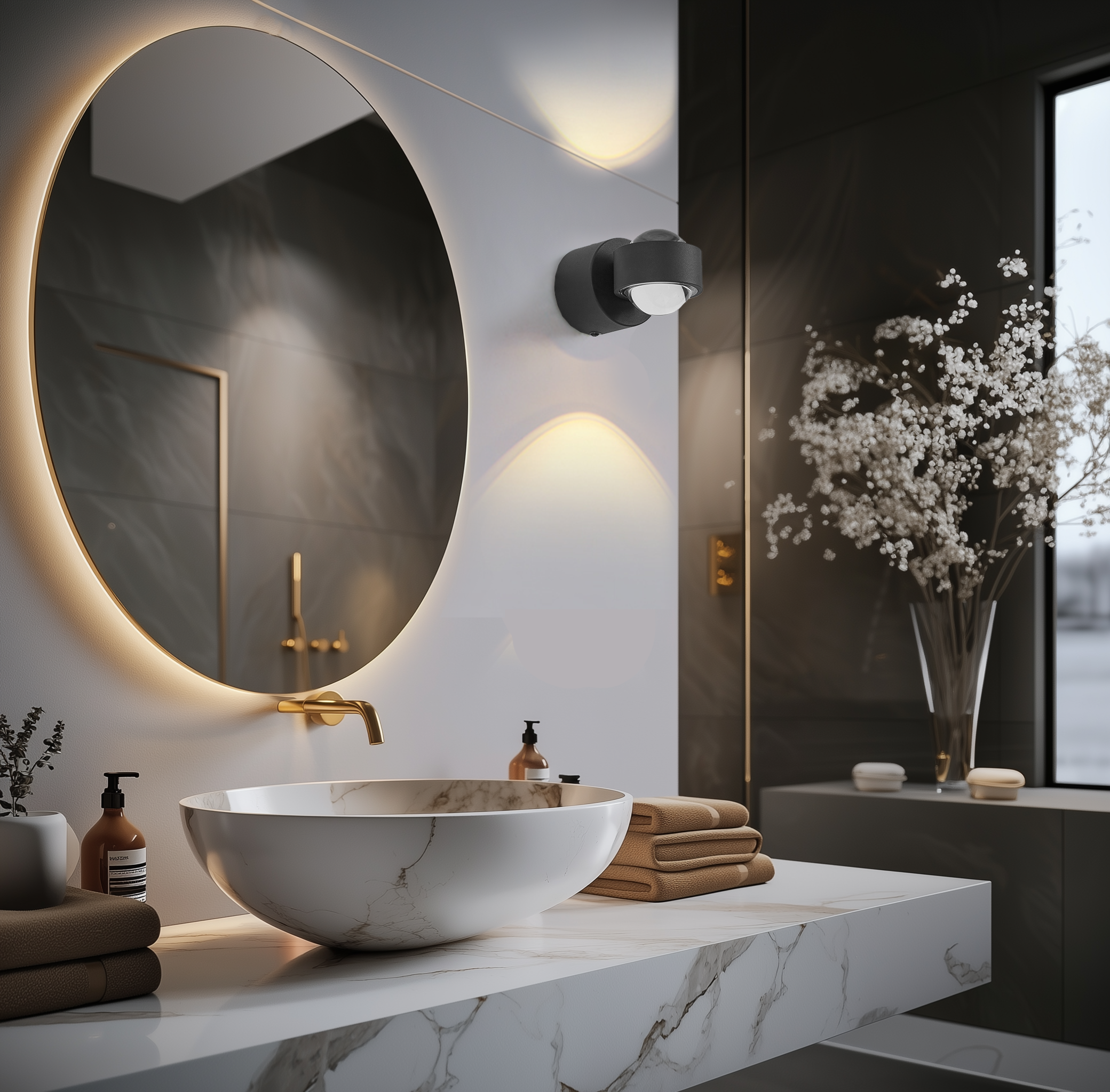 Design wandlamp zwart incl. LED IP44 - Lens