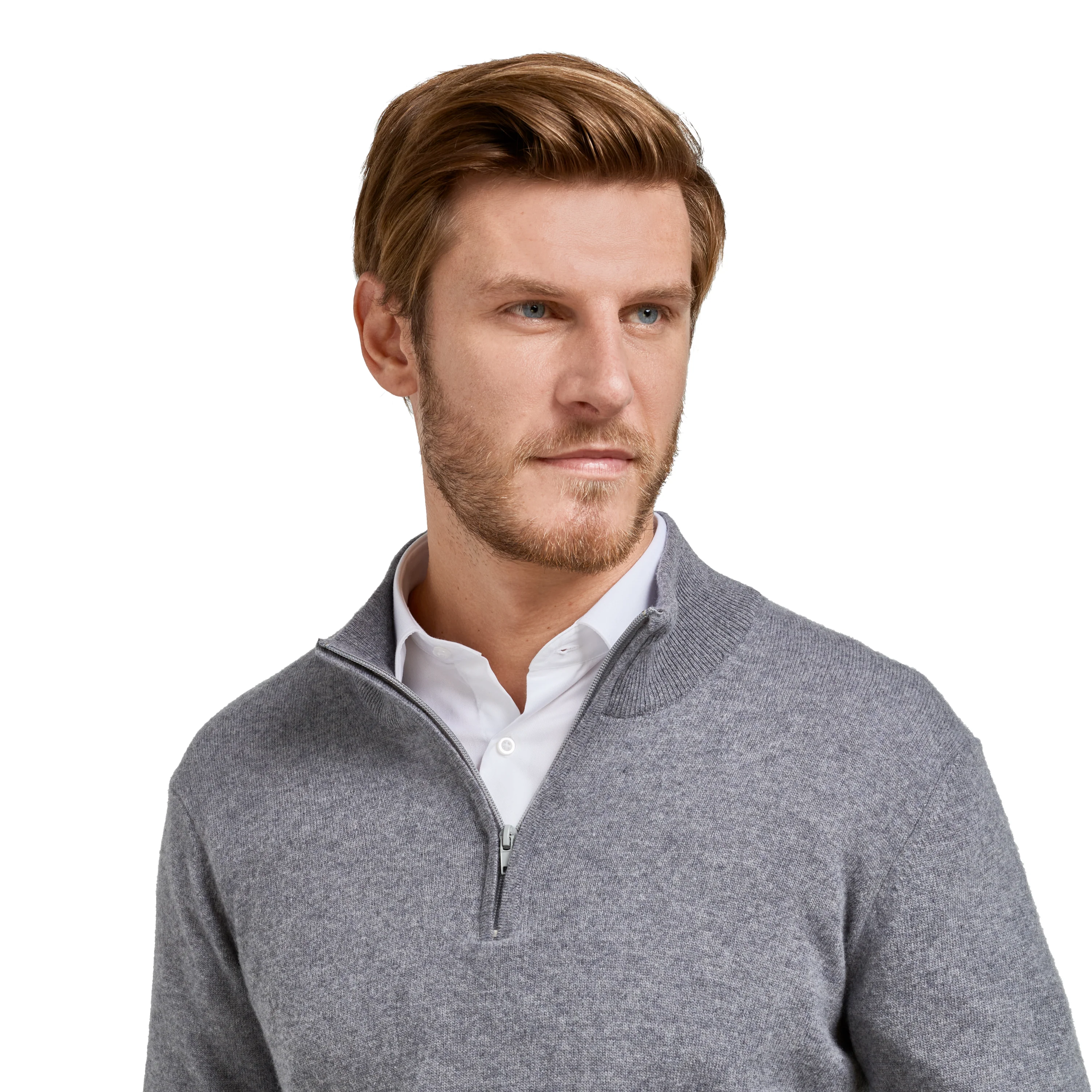 Pull col zip laine Mérinos et cachemire gris