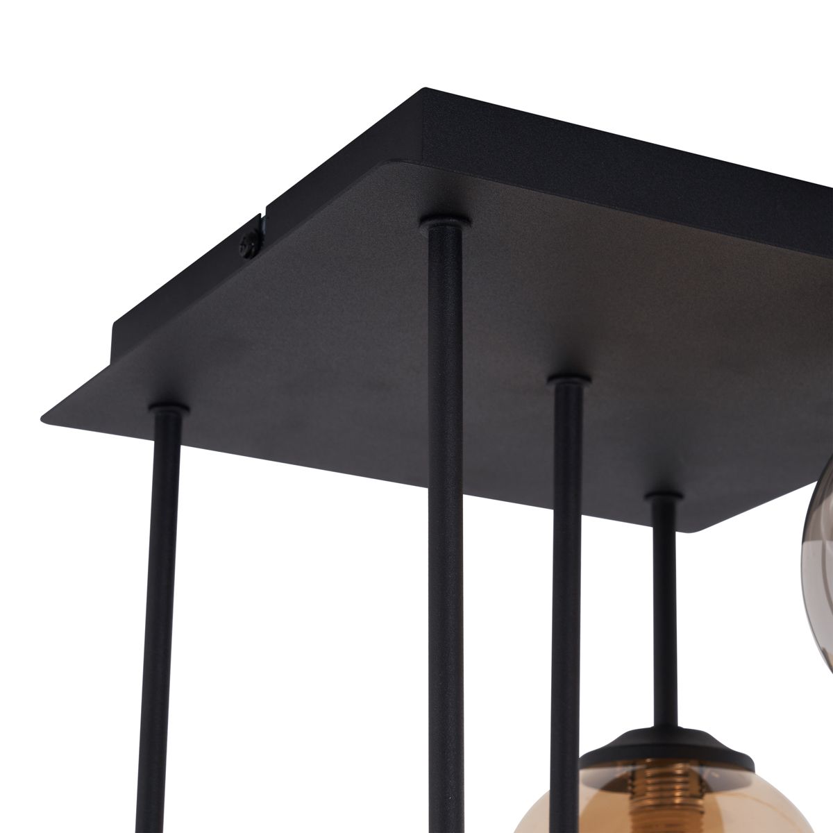 Moderne plafondlamp zwart met amber en smoke glas 5-lichts - Athens