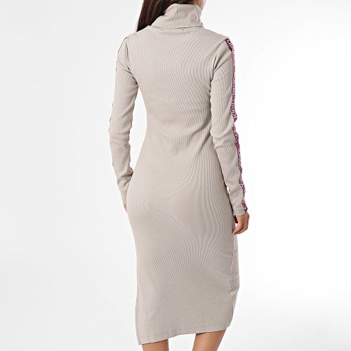 Robe Col Roulé Manches Longues A Bandes Femme 2728 Beige