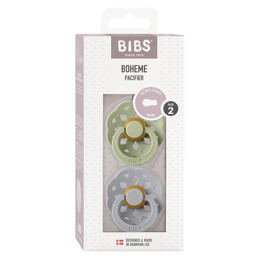 BIBS Pacifier Boheme Latex Sage/Cloud Size 2 2pcs