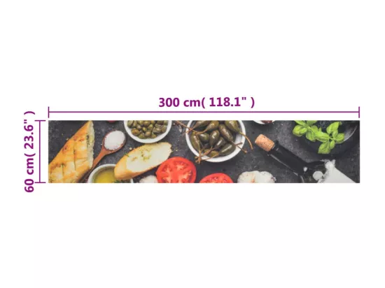 Tapis de cuisine lavable impression vin dîner 60x300 cm velours