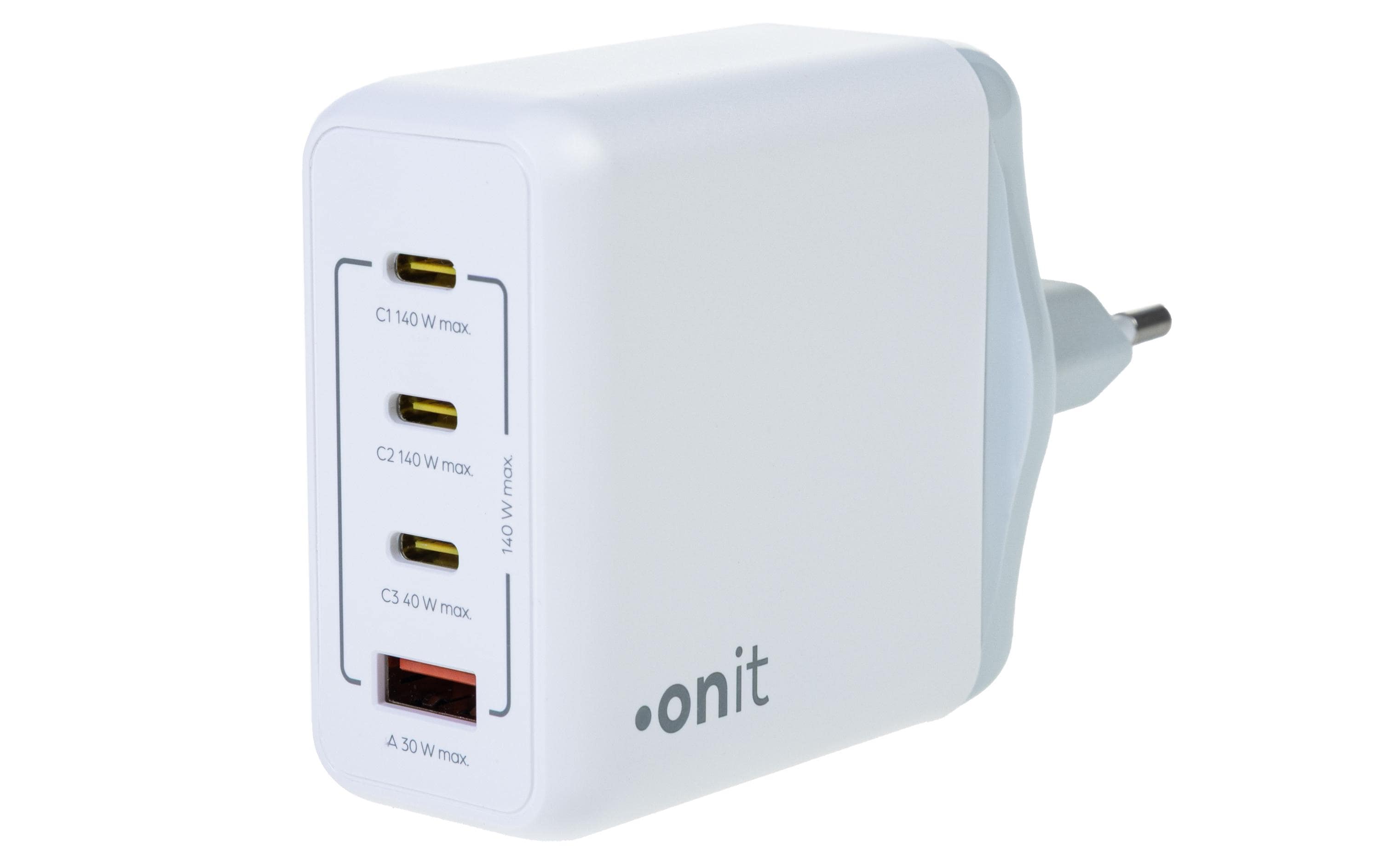 USB-Wandladegerät Quad 3C1A 140 W GaN WeissLadeadapter mit drei USB-C-Ports und einem USB-A-Port