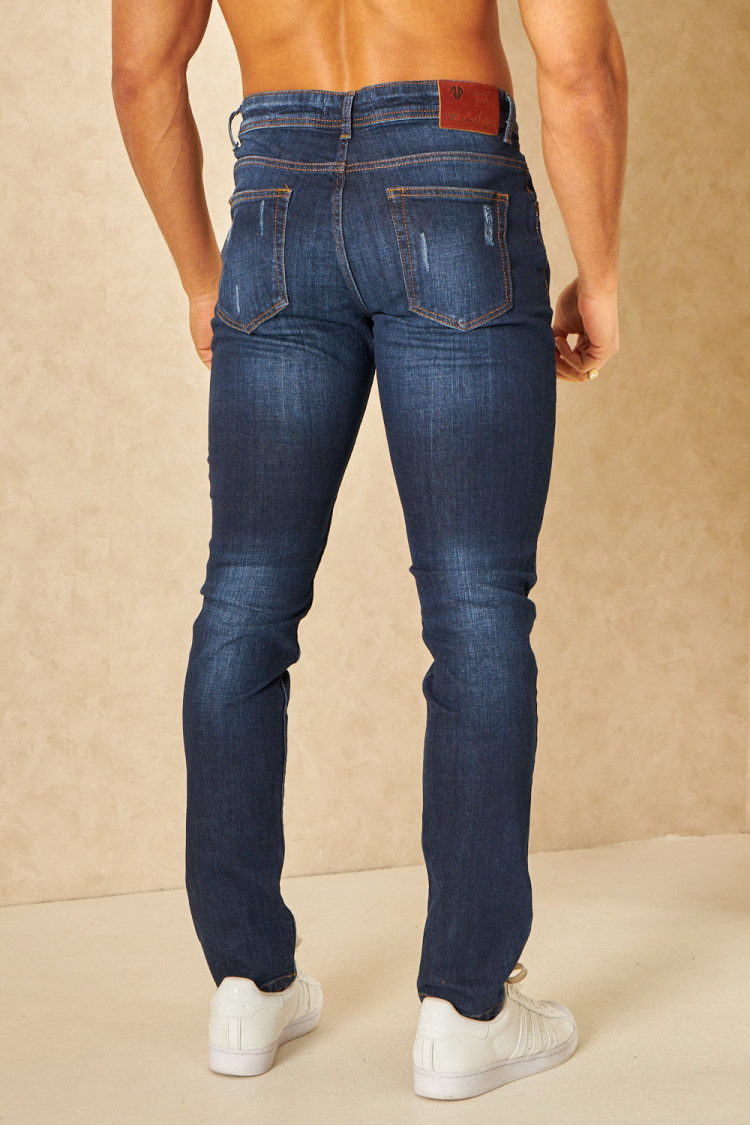 Jeans slim bleu déchirures