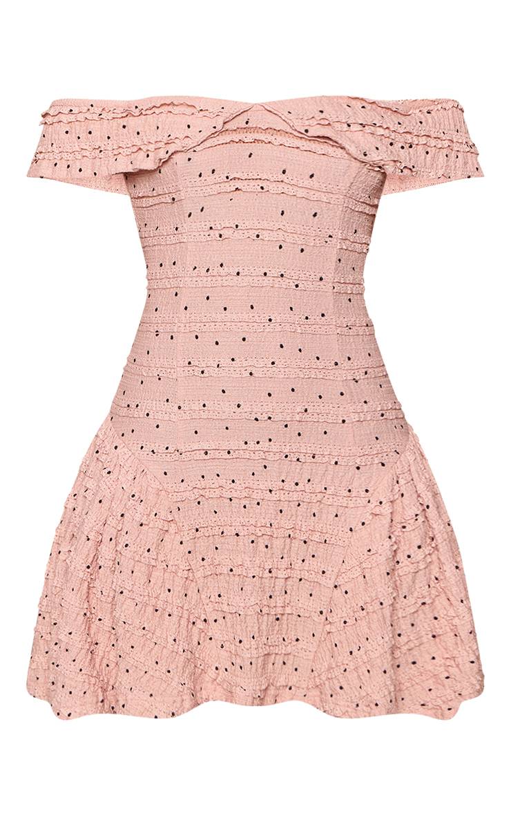 Rose Bébé Robe Droite Bardot À Pois Texturée