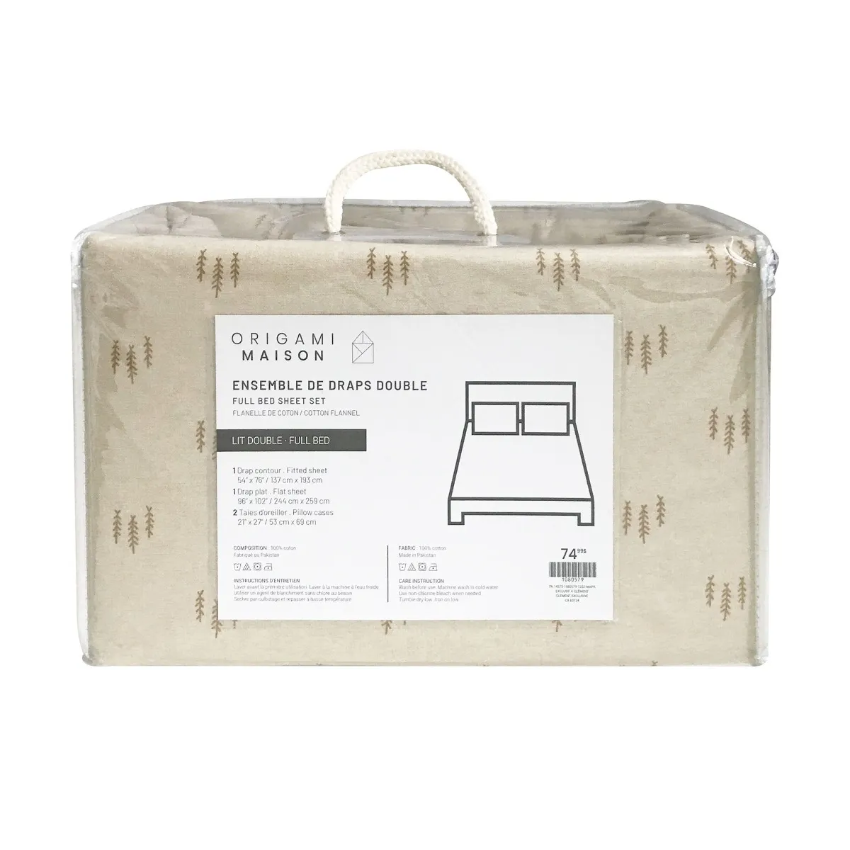 Origami Maison Ensemble Draps Flanelle Lit Double - Pins