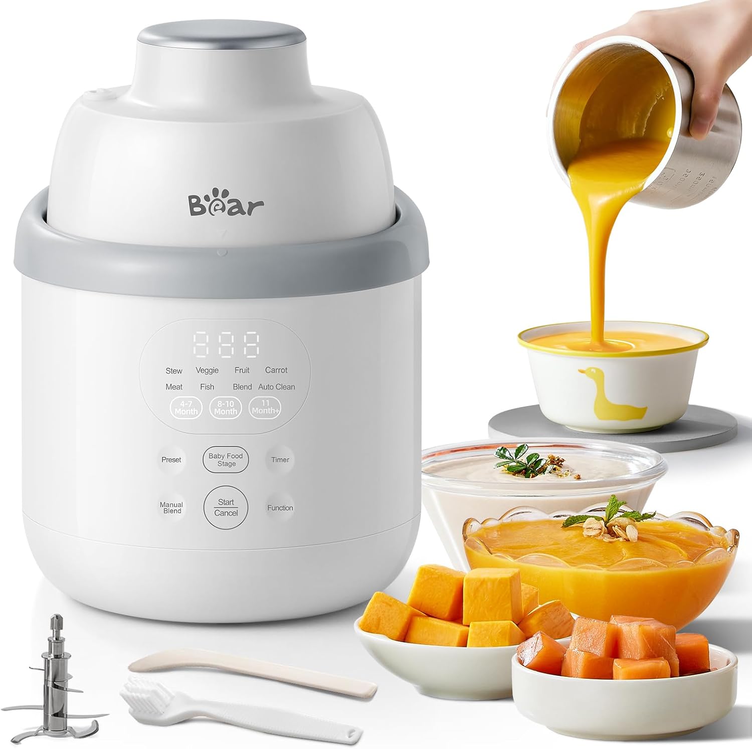 Bear Babynahrungszubereiter NutriEase AllStage Edelstahl, OneStep Baby Food Maker Babybrei-Zubereiter, Automatisches Kochen & Zerkleinern für gesunde hausgemachte Babynahrung, BPA-frei
