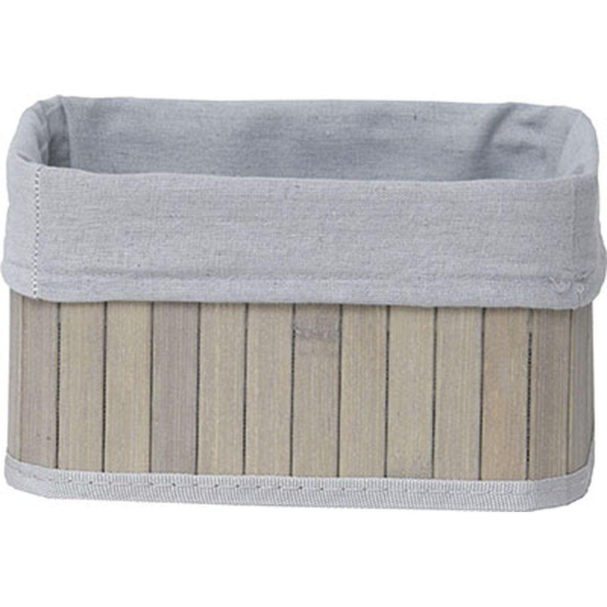 CORBEILLE RECTANGLE 22X16X14CM BAMBOU TISSU GRIS