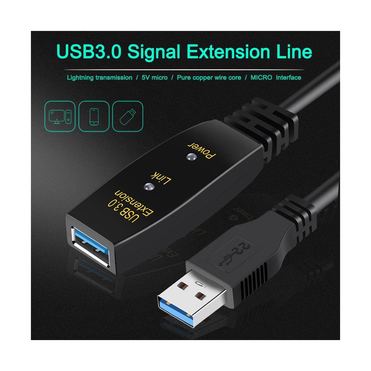 NÖRDIC Active 10M USB3.1 Forlengelseskabel 5GBPSEXtension USB En mann til Kvinne for Xbox, PS5, Oculus, Skriver, Skanner, PlayStation, VR