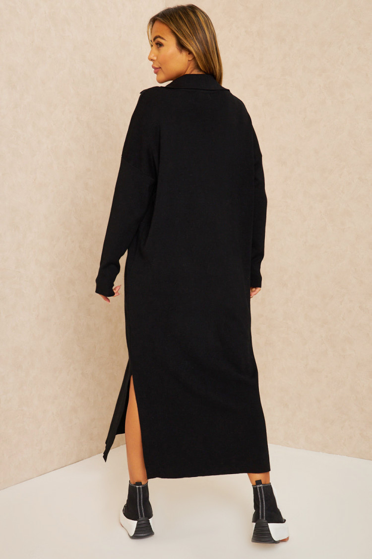 Robe chemise longue côtelée noire ample