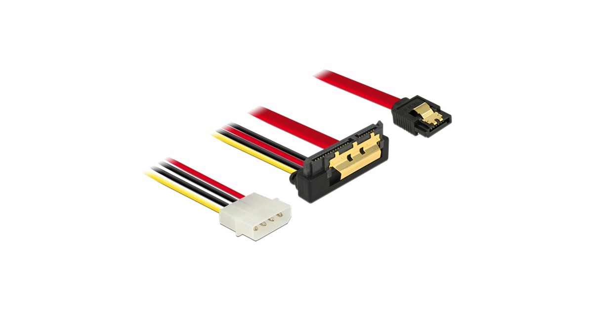 DeLOCKSATA 7 pin + Molex 4 pin power plug > SATA 22 pin haaks adapter  (Zwart/rood)