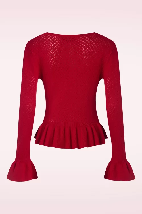 Vixen Diamond ruffle cardigan in rood
