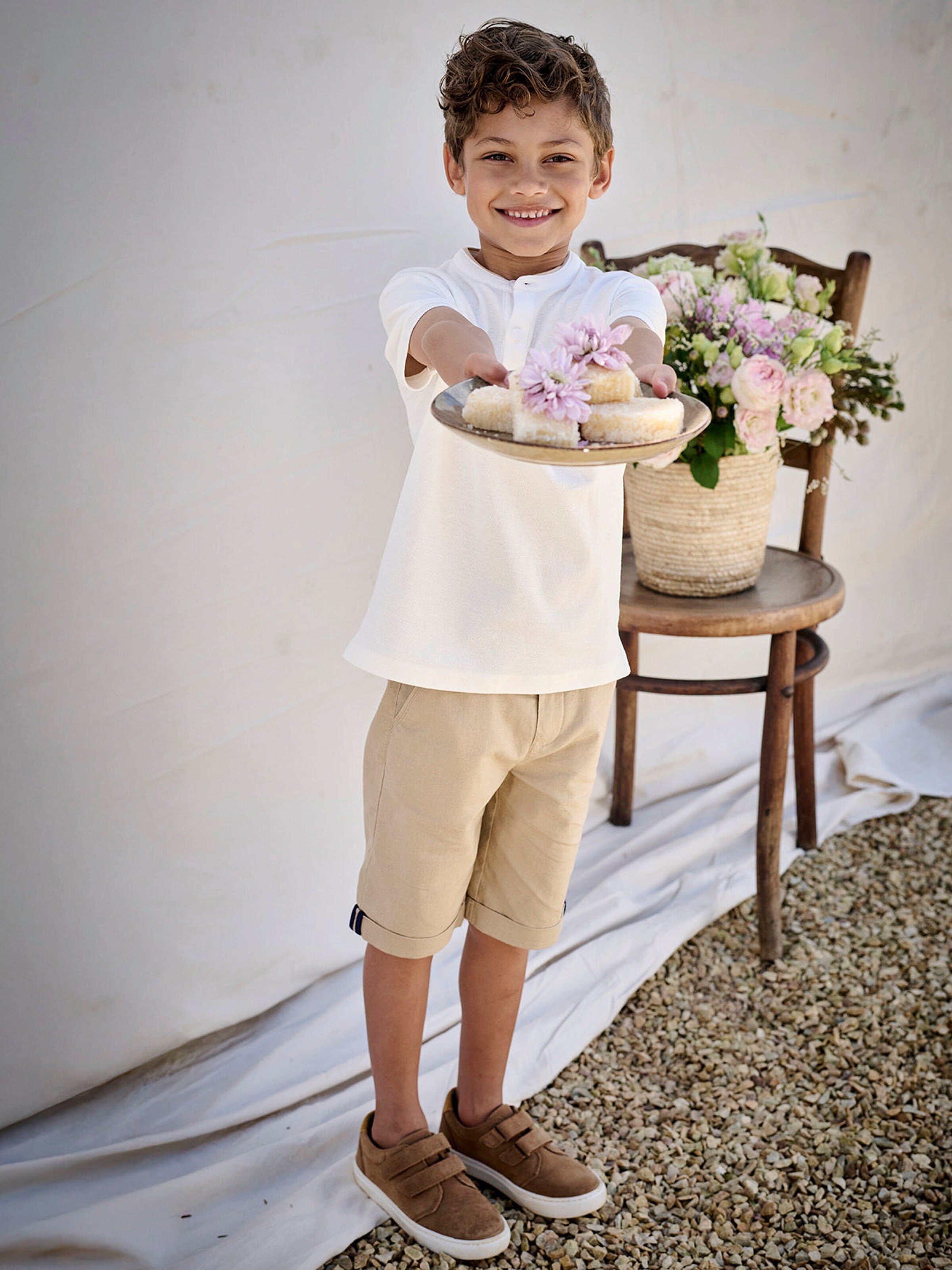 Vertbaudet Festliche Jungen Shorts, Bundweite verstellbar beige