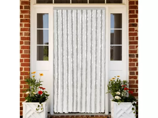 Rideau anti-mouches gris clair et blanc 90x220 cm chenille