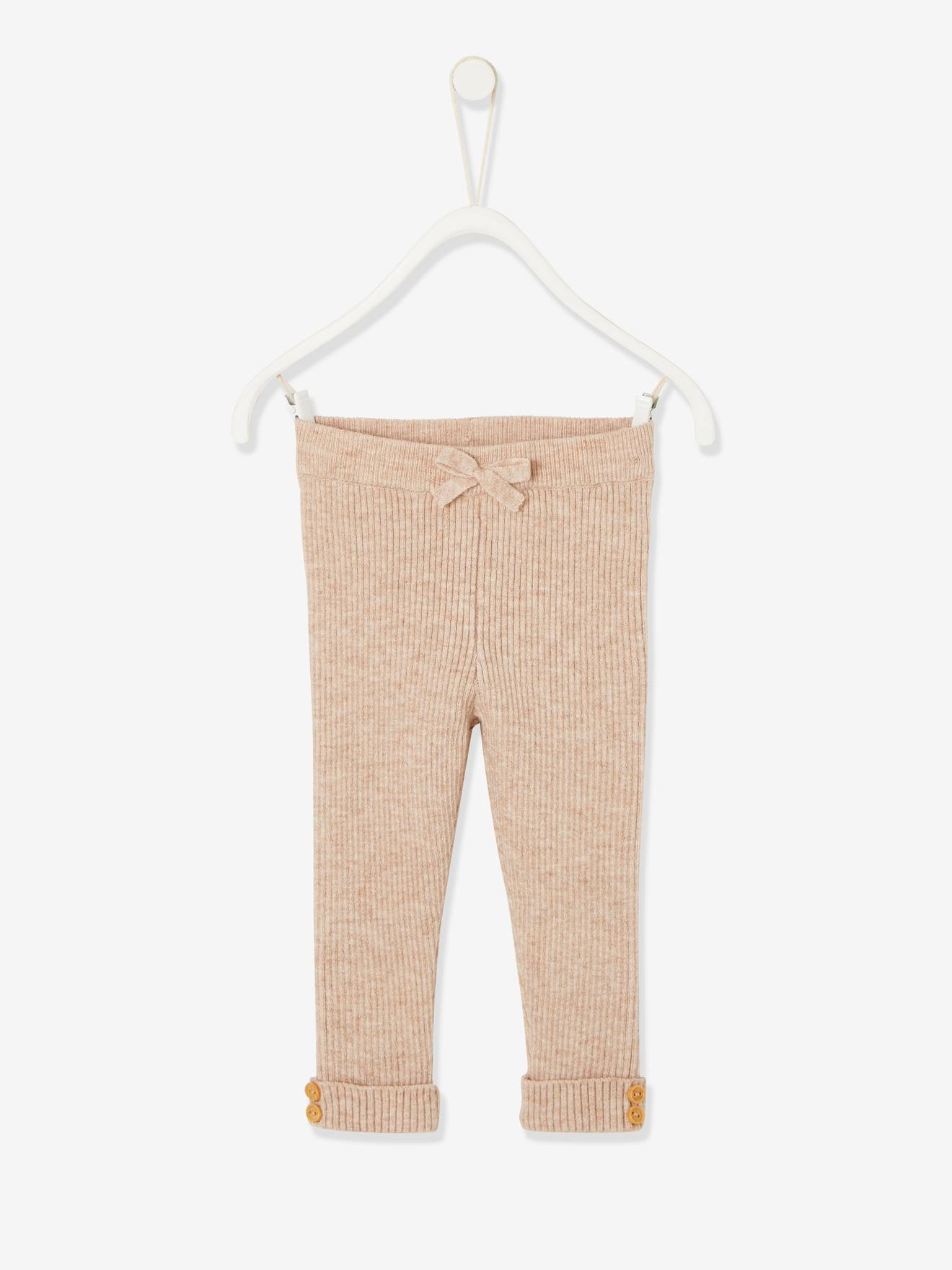Calça legging de malha para bebê, bege liso tamanho médio