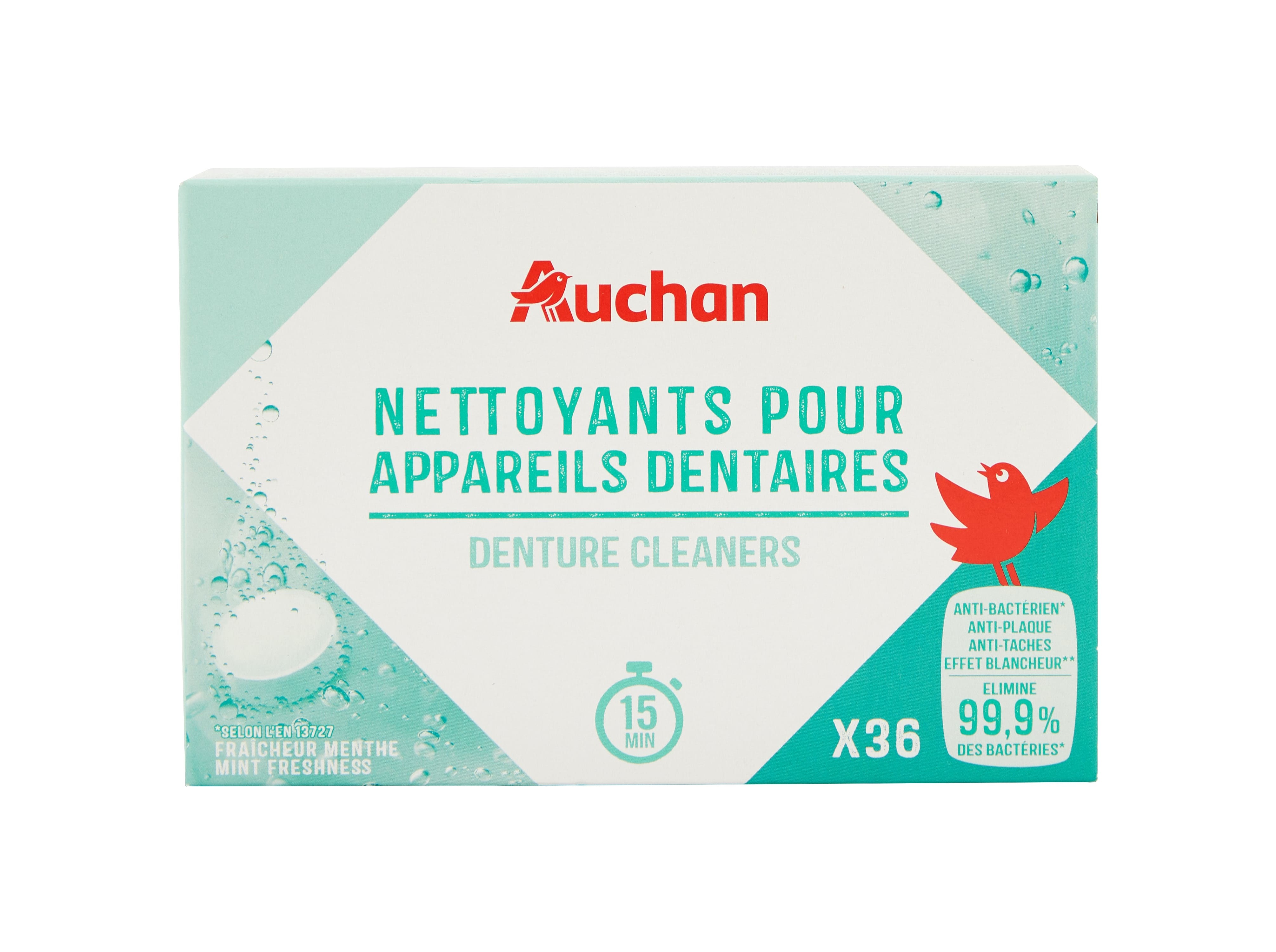PASTILHAS AUCHAN PRÓTESES DENTÁRIA ANTIBACTÉRIAS 36UN