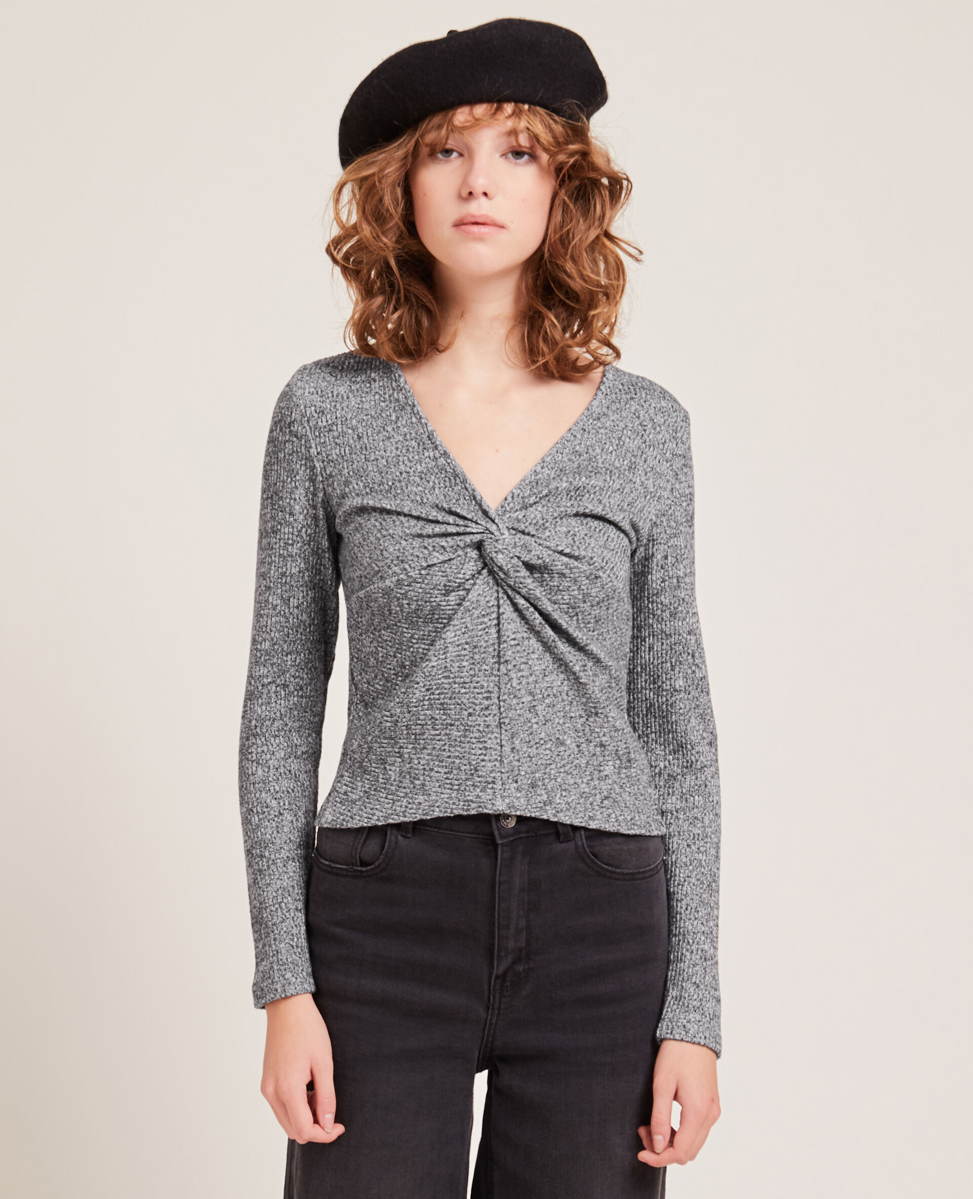 T-shirt manches longues toucher doux - Gris clair